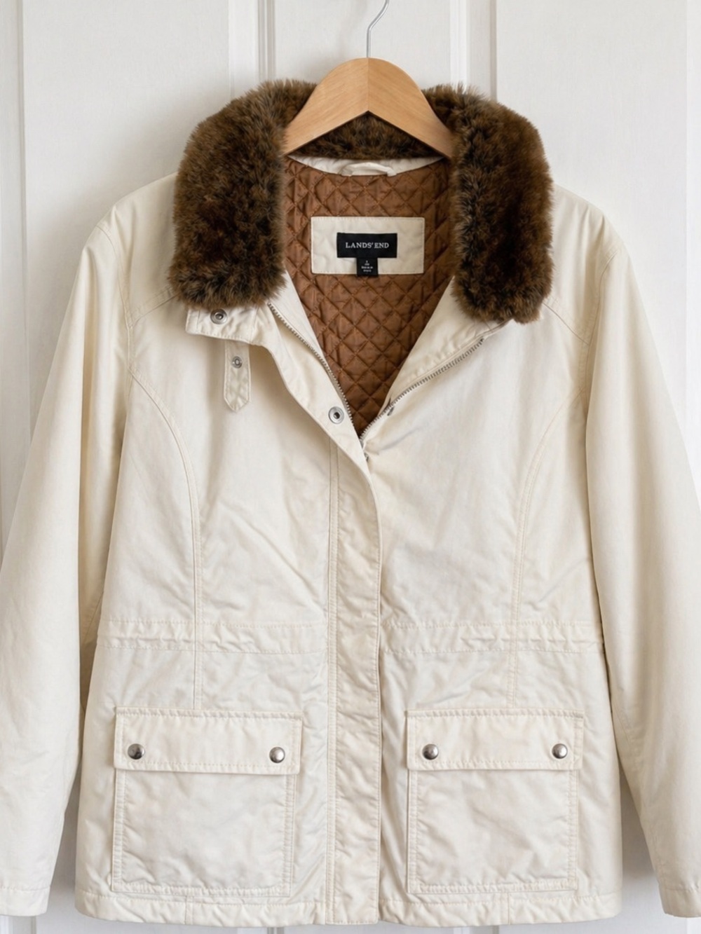 LANDS END QUILTED IVORY JACKET
